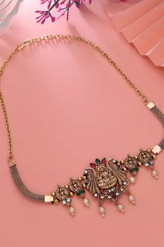 Rani & green color choker temple necklace