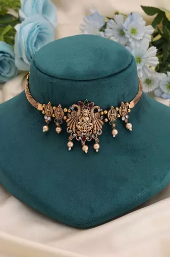 Rani & green color choker temple necklace