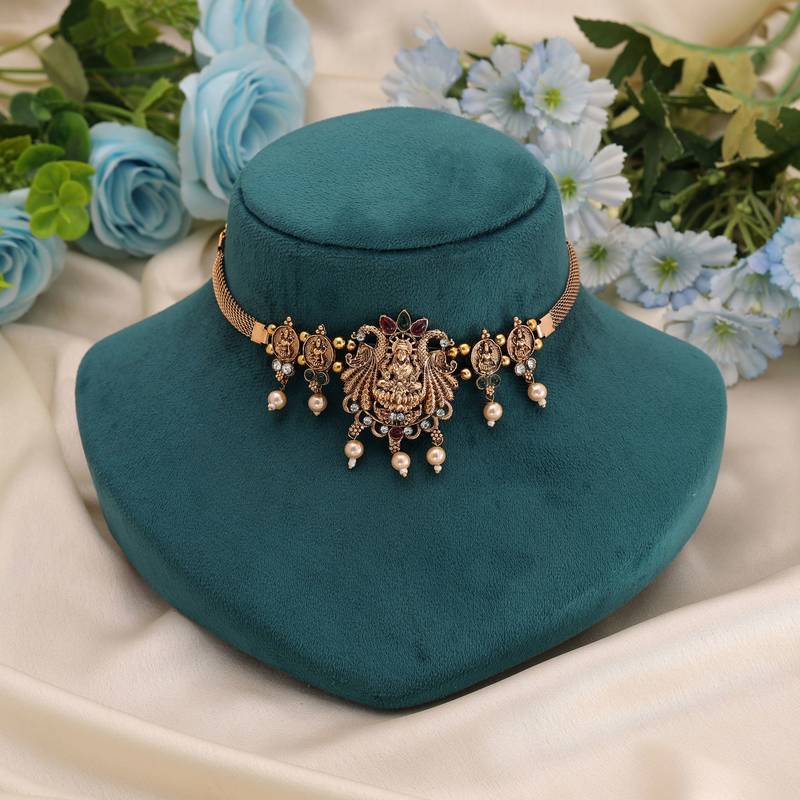 Rani & green color choker temple necklace