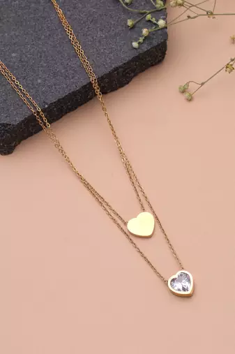 Gold color heart shape anti tarnish necklace