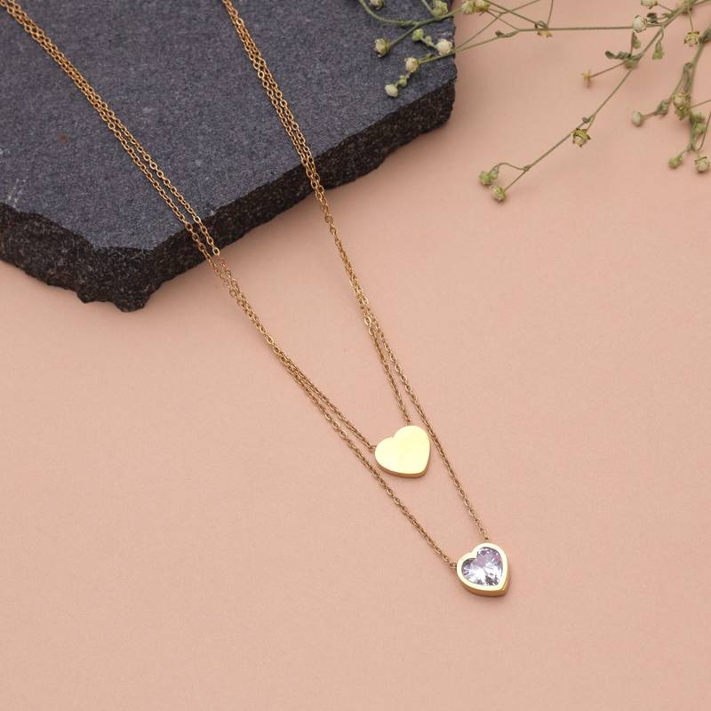 Gold color heart shape anti tarnish necklace