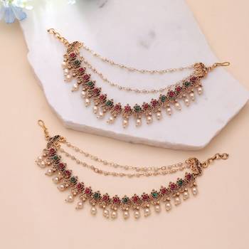 Rani & green color matte gold earrings chain 1