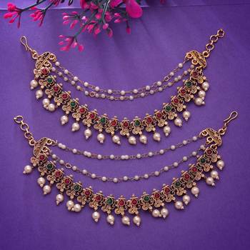 Rani & green color matte gold earrings chain 2