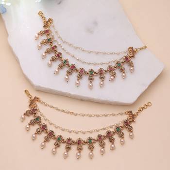 Rani & green color matte gold earrings chain 1