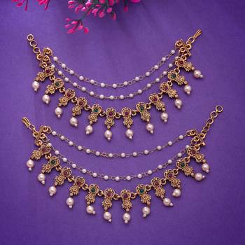Rani & green color matte gold earrings chain 2
