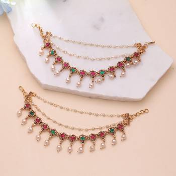 Rani & green color matte gold earrings chain 1