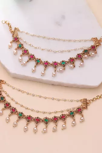 Rani & green color matte gold earrings chain