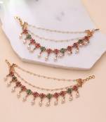 Rani & green color matte gold earrings chain
