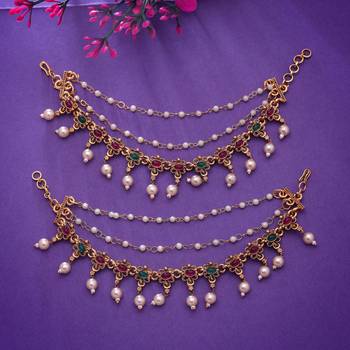 Rani & green color matte gold earrings chain 2