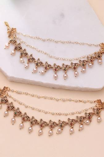 Rani & green color matte gold earrings chain