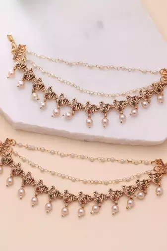 Rani & green color matte gold earrings chain