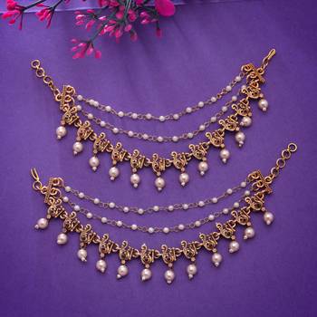 Rani & green color matte gold earrings chain 2