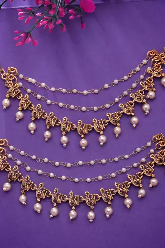Rani & green color matte gold earrings chain