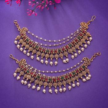 Rani & green color matte gold earrings chain 2