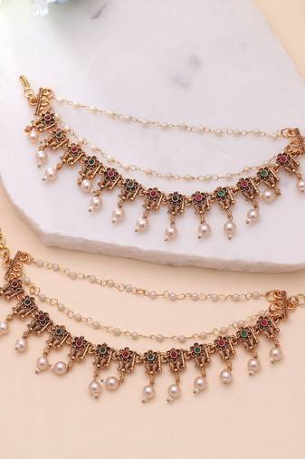 Rani & green color matte gold earrings chain