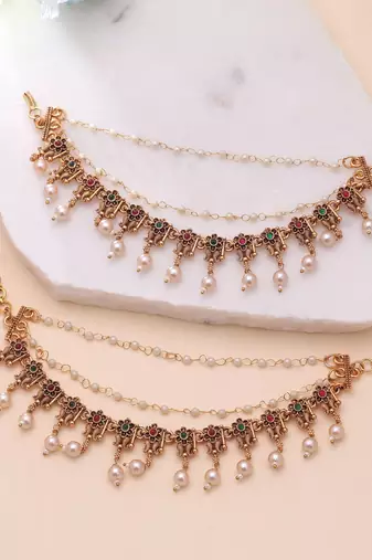 Rani & green color matte gold earrings chain