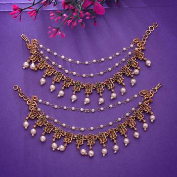 Rani & green color matte gold earrings chain 2