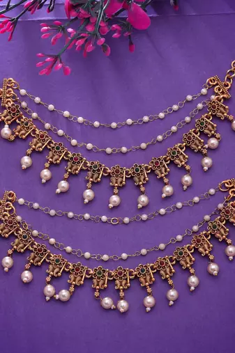 Rani & green color matte gold earrings chain