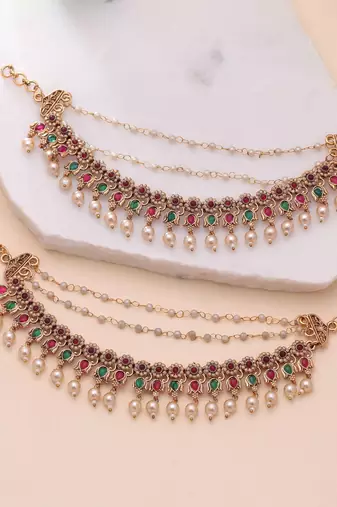 Rani color matte gold earrings chain