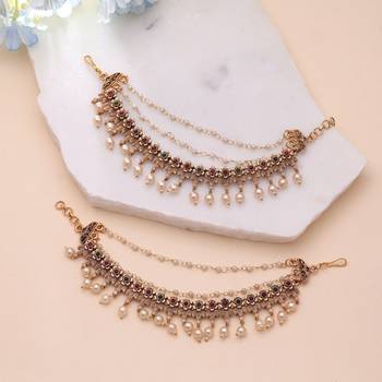 Rani & green color matte gold earrings chain 1
