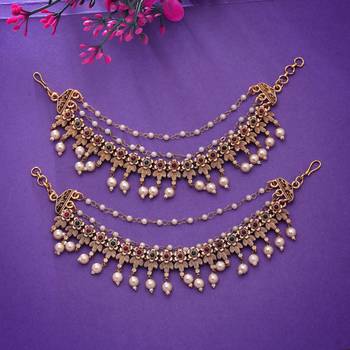 Rani & green color matte gold earrings chain 2