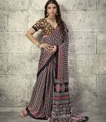 Black modal satin ajrakh print saree