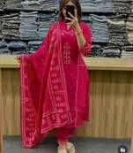 Women's Cotton Bandhani Printed Kurta Pant Dupatta Set