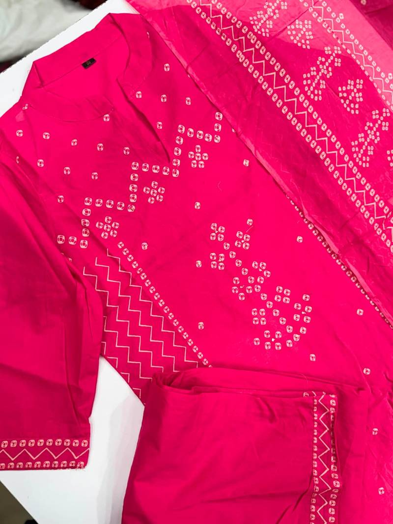 Women's Cotton Bandhani Printed Kurta Pant Dupatta Set