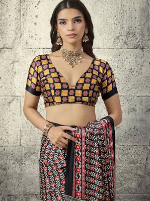 Black modal satin ajrakh print saree 3