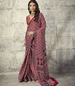 Red modal satin ajrakh print saree