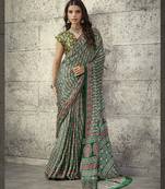 Green modal satin ajrakh print saree