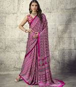 Pink modal satin ajrakh print saree