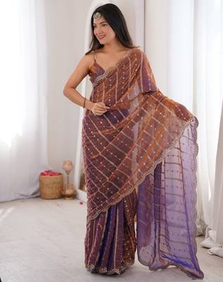Copper fendy satin sequence embroidered saree 1