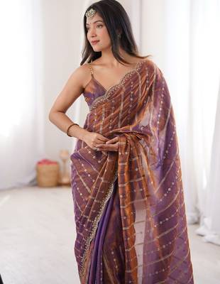 Copper fendy satin sequence embroidered saree 2