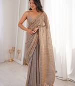 Beige fendy satin sequence embroidered saree