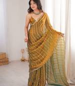 Gold fendy satin sequence embroidered saree