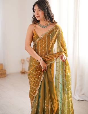 Gold fendy satin sequence embroidered saree 3
