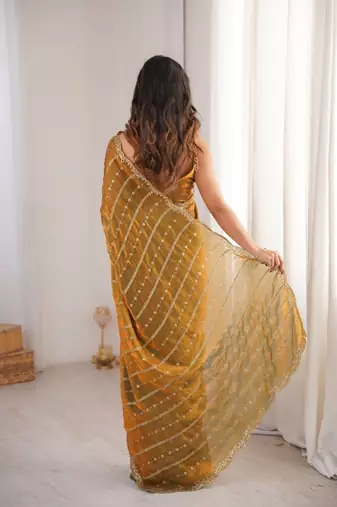Gold fendy satin sequence embroidered saree