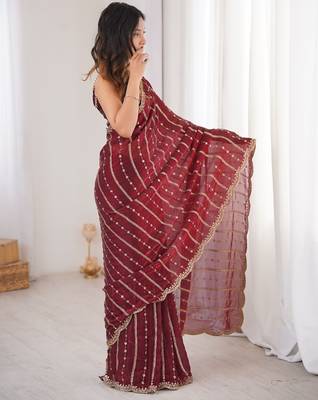 Maroon fendy satin sequence embroidered saree 4
