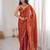 Orange fendy satin sequence embroidered saree