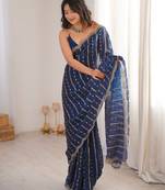 Navy blue fendy satin sequence embroidered saree