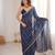 Navy blue fendy satin sequence embroidered saree