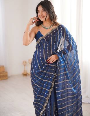 Navy blue fendy satin sequence embroidered saree 3