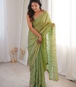 Green fendy satin sequence embroidered saree