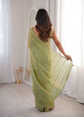 Green fendy satin sequence embroidered saree 4