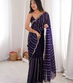 Purple fendy satin sequence embroidered saree