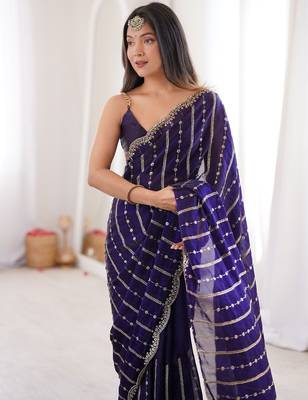 Purple fendy satin sequence embroidered saree 3