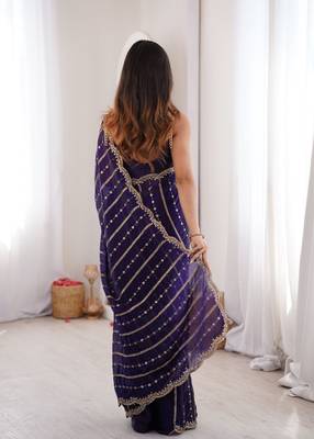 Purple fendy satin sequence embroidered saree 4