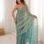 Aqua blue fendy satin sequence embroidered saree