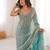 Aqua blue fendy satin sequence embroidered saree